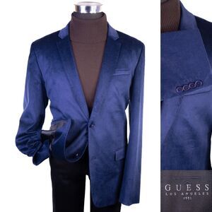 GUESS DEAN Sport Coat Jacket Casual Blazer Sz XL (46) Blue Two Button Cotton EUC